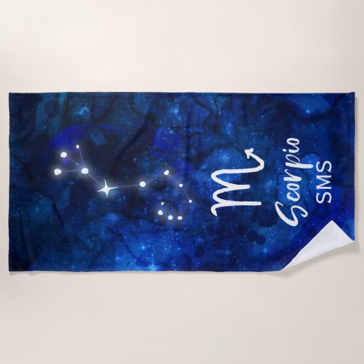 Scorpio Zodiac Constellation Blue Galaxy Monogramm Strandtuch (Vorderseite)