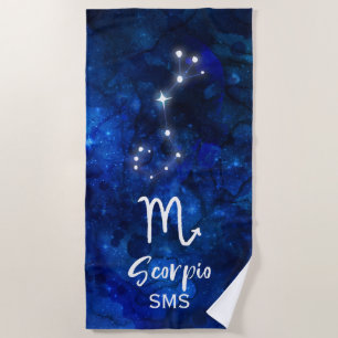 Scorpio Zodiac Constellation Blue Galaxy Monogramm Strandtuch