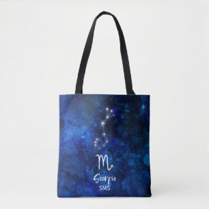 Scorpio Zodiac Constellation Blue Galaxy Monogramm Tasche