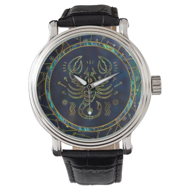 Scorpio Zodiac Gold Abalone Armbanduhr (Vorderseite)