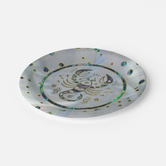 Scorpio Zodiac Gold Abalone Pappteller (Schrägansicht)
