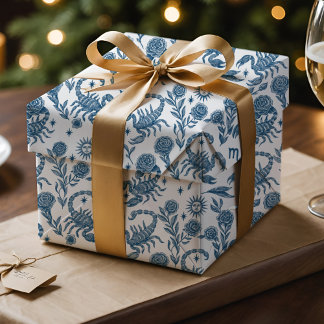 Scorpio Zodiac Intricate Celestial Blue Floral Geschenkpapier