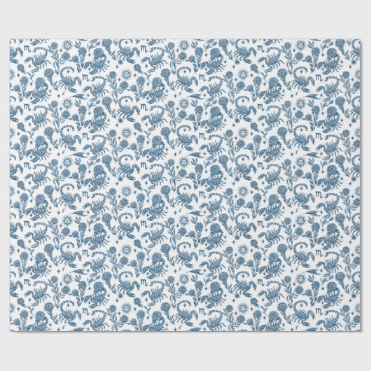 Scorpio Zodiac Intricate Celestial Blue Floral Geschenkpapier (Flach)