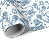 Scorpio Zodiac Intricate Celestial Blue Floral Geschenkpapier (Rolleneckpunkt)