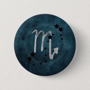 Scorpio zodiac Konstellation schwarz & silber aqua Button