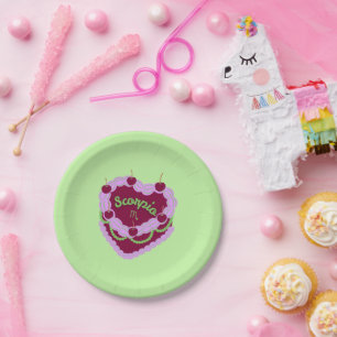 Scorpio Zodiac Pastel Heart Birthday Cake Pappteller