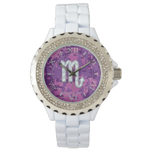 Scorpio Zodiac Pink Fuchsia Digitale Camouflage wä Armbanduhr