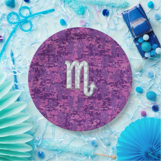 Scorpio Zodiac Sign auf Fuchsia Digitale Camouflag Pappteller (Party)