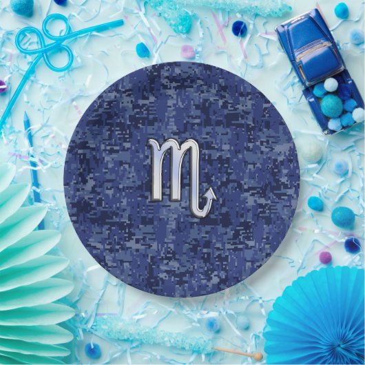Scorpio Zodiac Sign auf Navy Blue Camouflage Pappteller (Party)
