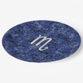 Scorpio Zodiac Sign auf Navy Blue Camouflage Pappteller (Schrägansicht)