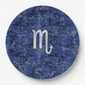 Scorpio Zodiac Sign auf Navy Blue Camouflage Pappteller (Vorderseite)