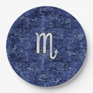 Scorpio Zodiac Sign auf Navy Blue Camouflage Pappteller