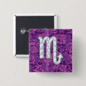 Scorpio Zodiac Sign auf Pink Fuchsia Digitale Camo Button (Vorne & Hinten)