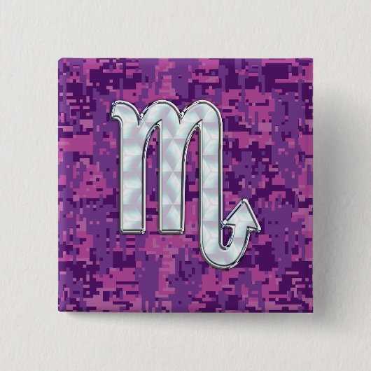 Scorpio Zodiac Sign auf Pink Fuchsia Digitale Camo Button (Vorderseite)