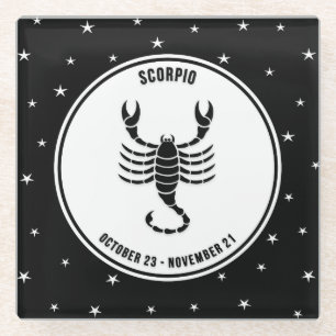 Scorpio Zodiac Sign, Black & White Glass Untersetz Glasuntersetzer