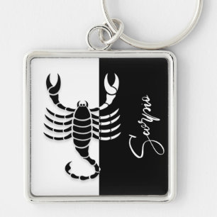 Scorpio Zodiac Sign, Black & White Keychain Schlüsselanhänger