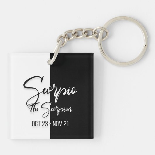 Scorpio Zodiac Sign, Black & White Keychain Schlüsselanhänger (Rückseite)