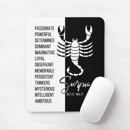Scorpio Zodiac Sign Mousepad, Black & White Mousepad (Mit Mouse)