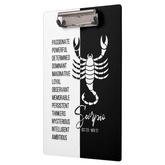 Scorpio Zodiac Signature Black & White Clipboard Klemmbrett (Links)