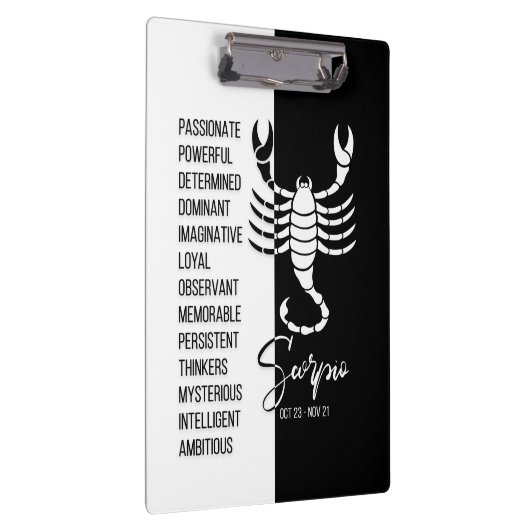 Scorpio Zodiac Signature Black & White Clipboard Klemmbrett (Rechts)