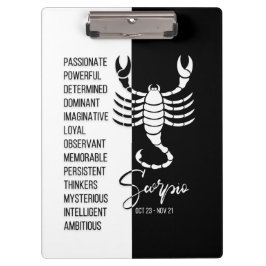 Scorpio Zodiac Signature Black & White Clipboard Klemmbrett