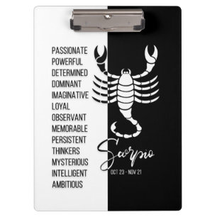 Scorpio Zodiac Signature Black & White Clipboard Klemmbrett