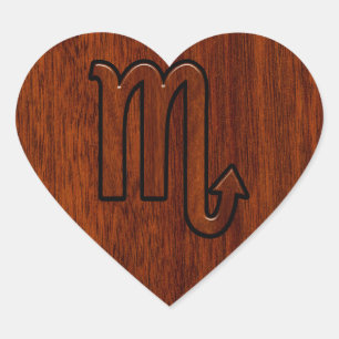 Scorpio Zodiac Signierung im Mahogany Brown Style Herz-Aufkleber