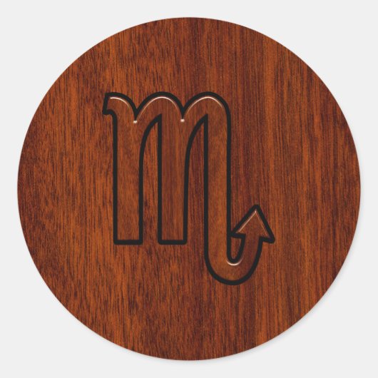 Scorpio Zodiac Signierung im Mahogany Brown Style Runder Aufkleber (Vorderseite)