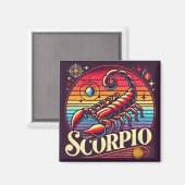 Scorpio Zodiac Square Magnet Retro (Vorderseite/Rückseite)