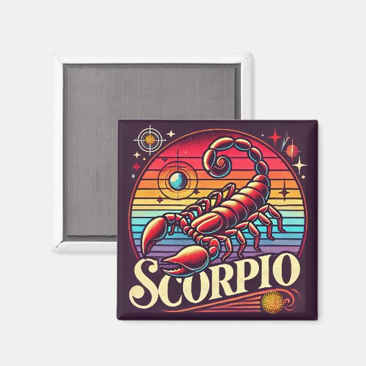 Scorpio Zodiac Square Magnet Retro (Vorderseite/Rückseite)