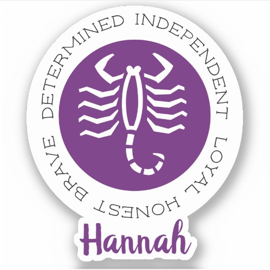 Scorpio Zodiac Star Signature Merkmale Lila Aufkleber (Vorderseite)