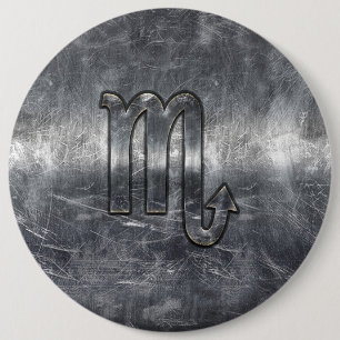 Scorpio Zodiac Symbol in Grunge Metallic Style Button