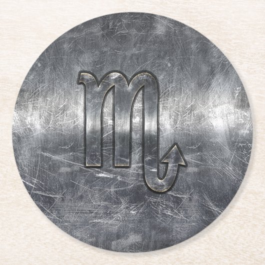 Scorpio Zodiac Symbol in Grunge Metallic Style Runder Pappuntersetzer (Vorderseite)
