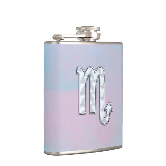 Scorpio Zodiac Symbol in Mutter Perlenstil Flachmann (Rechts)