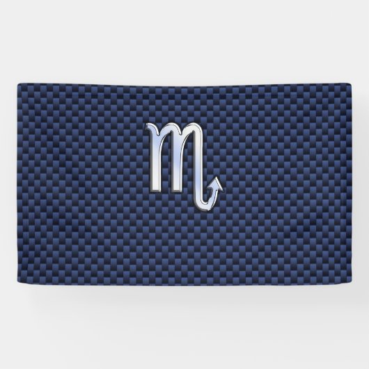 Scorpio Zodiac Symbol Navy Blue Carbon Fibre Style Banner (Horizontal)