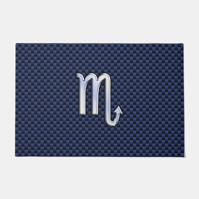 Scorpio Zodiac Symbol Navy Blue Carbon Fibre Style Fußmatte (Vorderseite)