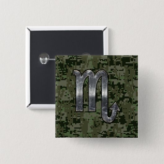 Scorpio Zodiac Symbol Woodland Digitale Camouflage Button (Vorne & Hinten)