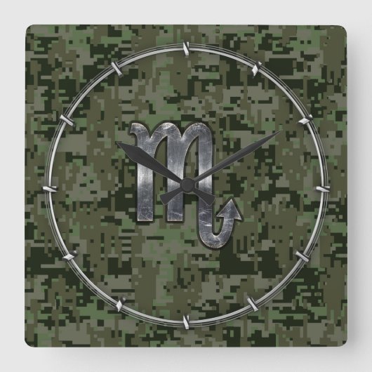 Scorpio Zodiac Symbol Woodland Digitale Camouflage Quadratische Wanduhr (Vorderseite)