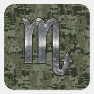 Scorpio Zodiac Symbol Woodland Digitale Camouflage Quadratischer Aufkleber