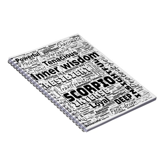 Scorpio Zodiac Word Cloud Inspiration Notebook Notizblock (Rechte Seite)