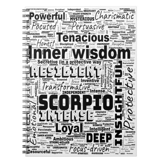 Scorpio Zodiac Word Cloud Inspiration Notebook Notizblock (Vorderseite)