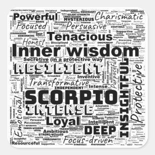 Scorpio Zodiac Word Cloud Inspiration Quadratischer Aufkleber