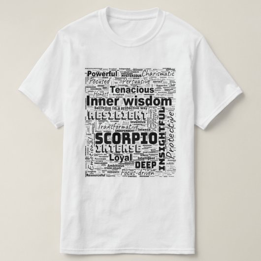 Scorpio Zodiac Word Cloud Inspiration T-Shirt (Design vorne)
