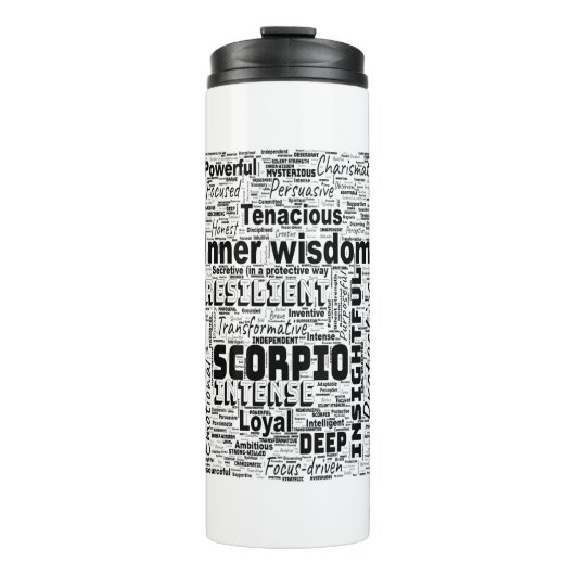 Scorpio Zodiac Word Cloud Inspiration Thermosbecher (Vorderseite)