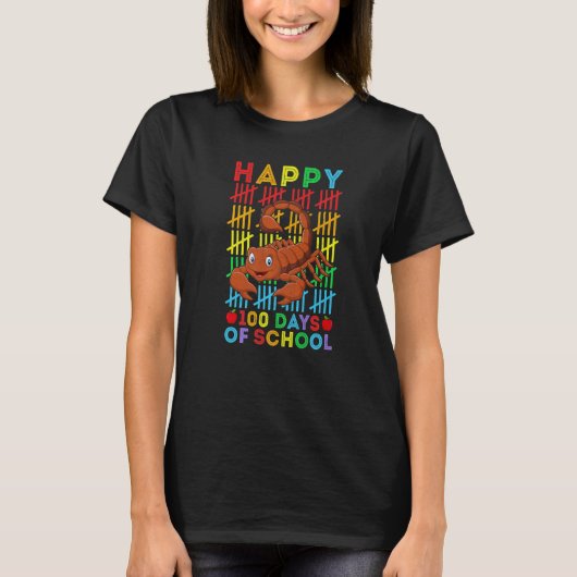 Scorpion Teacher Student Happy 100 Days of School T-Shirt (Vorderseite)