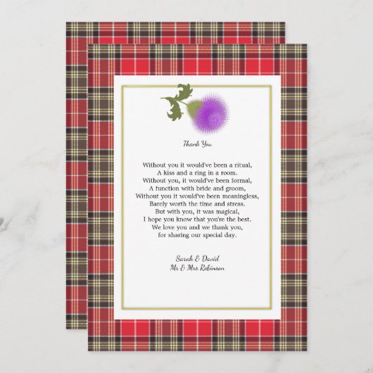 Scotch Clan Tartan Wedding Gedicht Danke Foto Einladung (Vorne/Hinten)