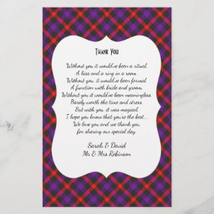 Scotch Clan Tartan Wedding Gedicht Danke Scroll