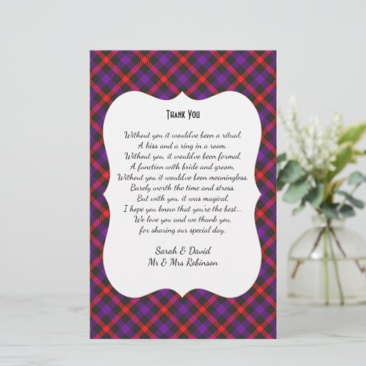 Scotch Clan Tartan Wedding Gedicht Danke Scroll (Stehend Vorderseite)