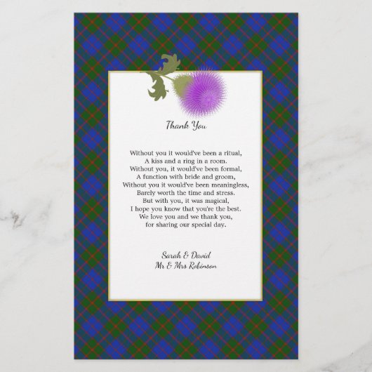 Scotch Clan Tartan Wedding Gedicht Danke Scroll Flyer (Vorne)