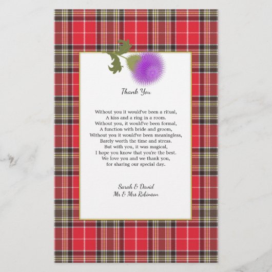 Scotch Clan Tartan Wedding Gedicht Danke Scroll Flyer (Vorne)